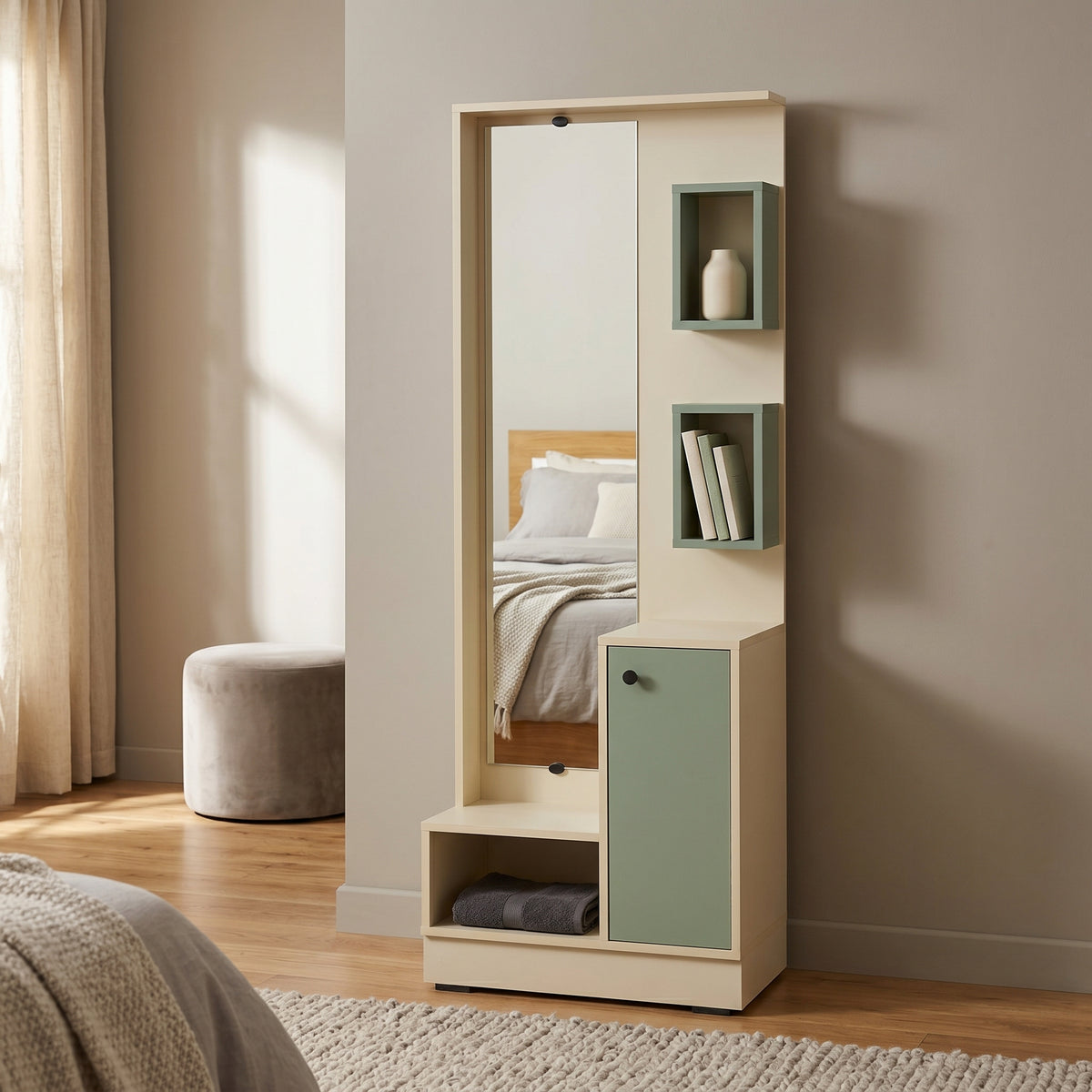 MAKWA Pastel Green Dressing Table with Storage by Zodiya