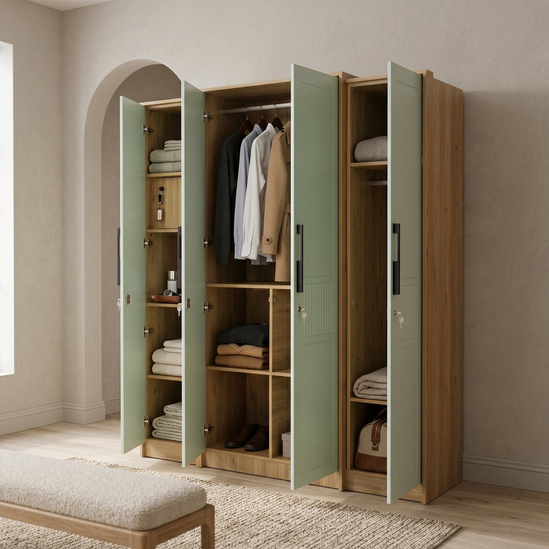 Pista Green 4 Door Wardrobe by Zodiya