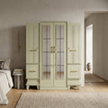 Beige Engineered Wood 4 Door Wardrobe with Mirror by Zodiya