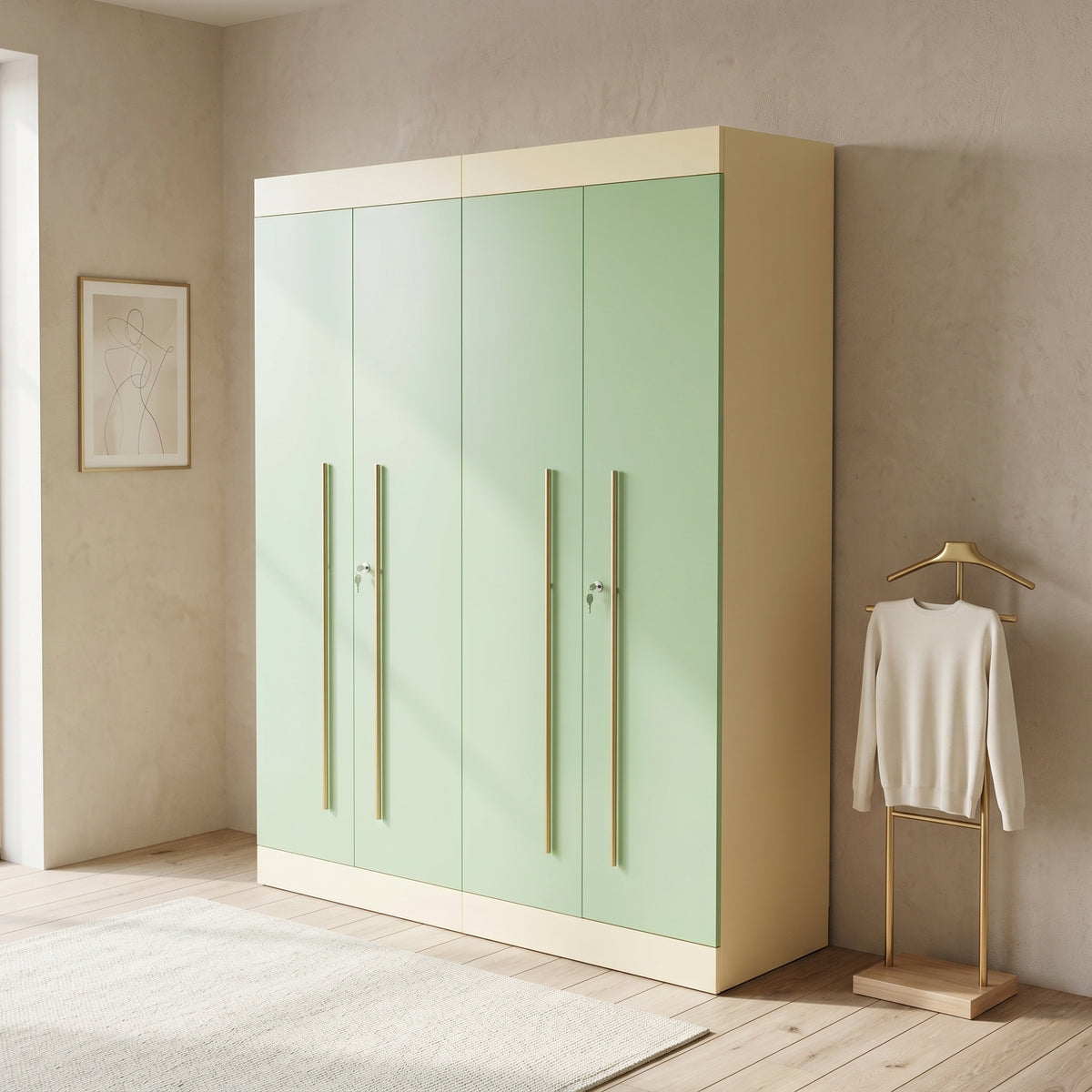 Lormier Engineered Wood Green 4 Door Wardrobe By Zodiya