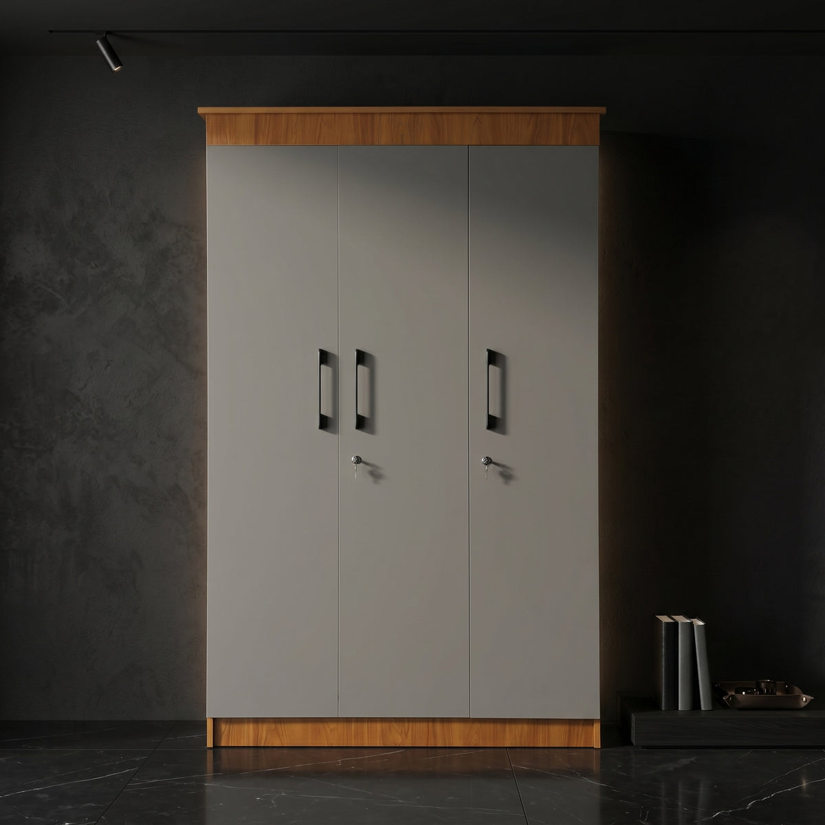 Regalia Grey Engineered Wood 3 Door Wardrobe By Zodiya