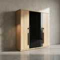 Zayn Engineered Wood 4 Door Wardrobe with 2 Black Doors By Zodiya