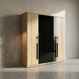 Zayn Engineered Wood 4 Door Wardrobe with 2 Black Doors By Zodiya