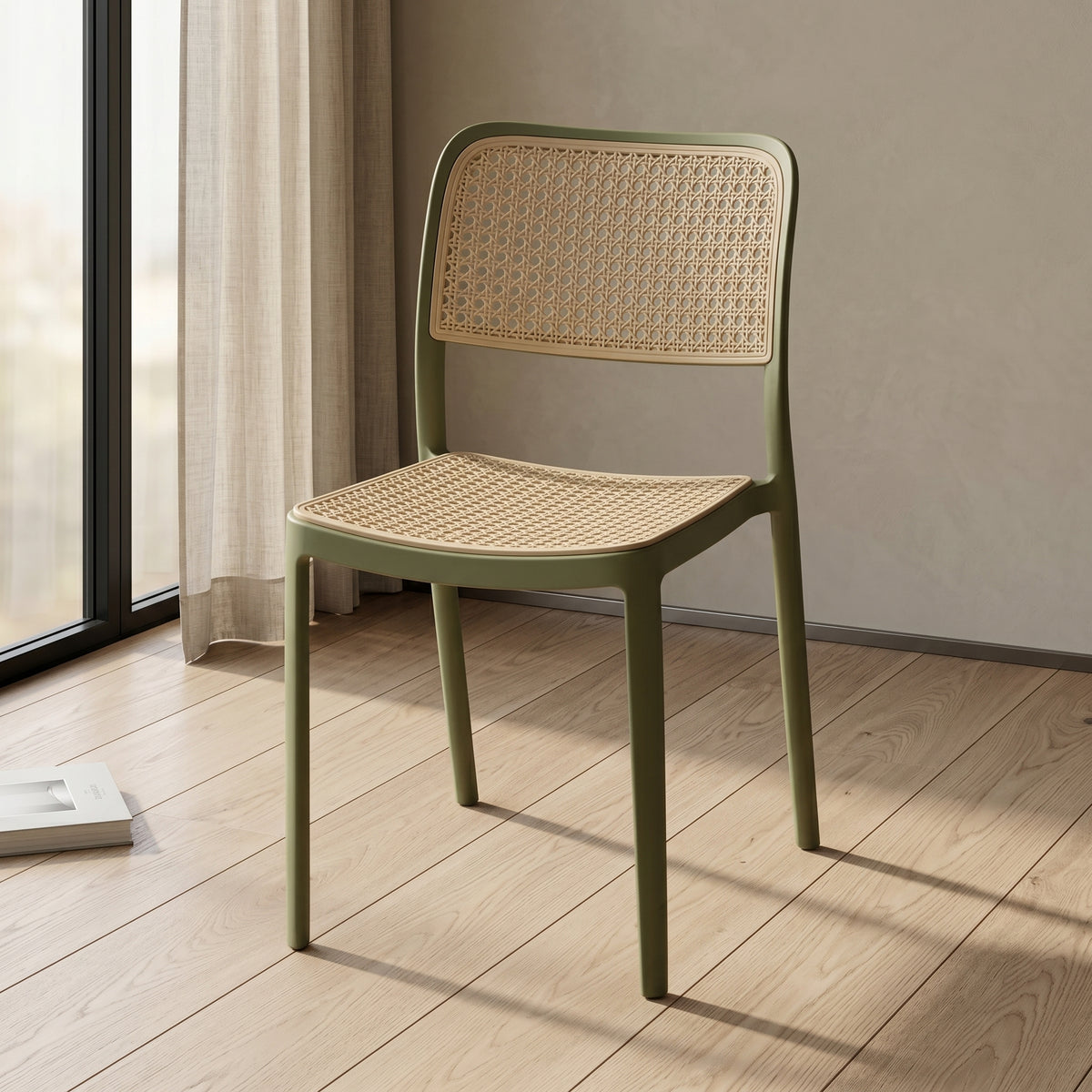 Bravo Green Plastic Chair with Rattan Design by Zodiya