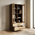Stilo Beige Glass Door Bookshelf with Drawer By Zodiya