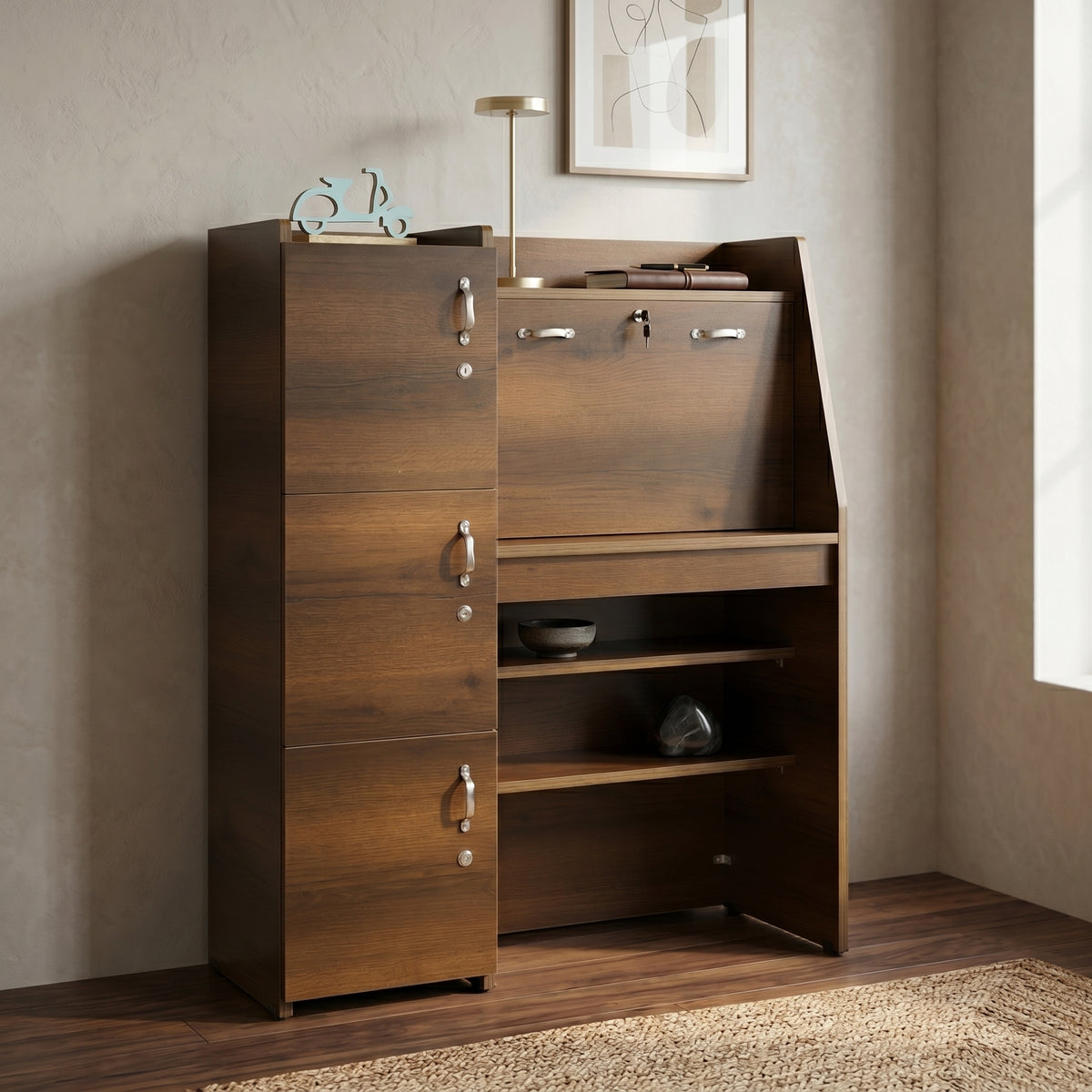 Spazio Wooden Study Table with Storage Cabinets By Zodiya
