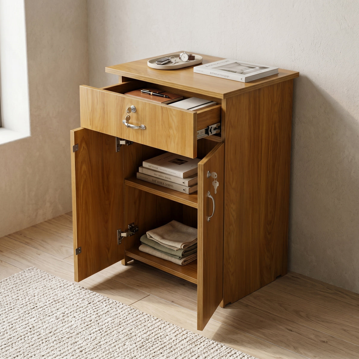 Wooden Storage Cabinet with Drawer & Doors by Zodiya