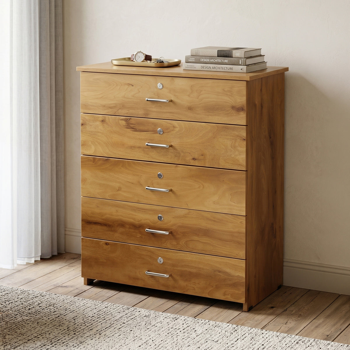 Wooden Chest of 5 Drawers by Zodiya