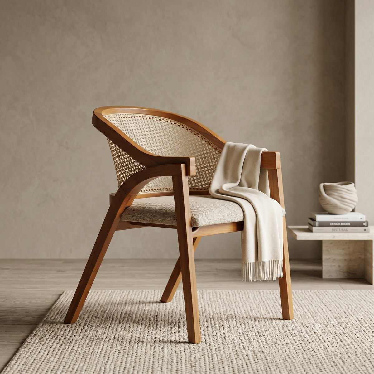 Aura Wooden Arm Chair with Rattan Cane By Zodiya