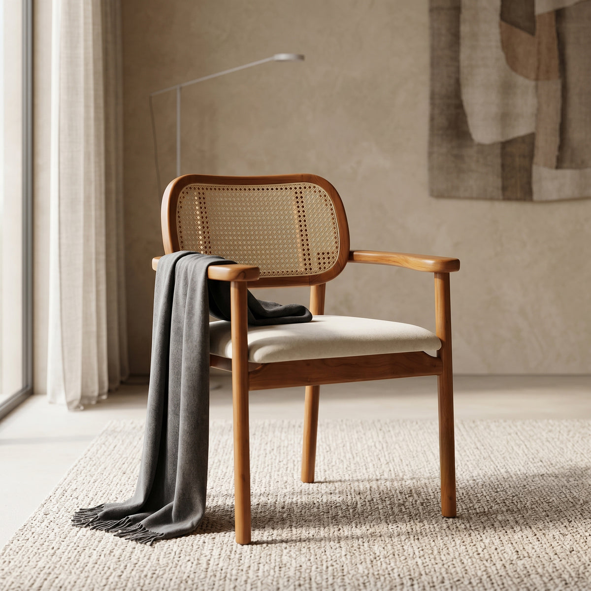 Bloom Wooden Rattan Dining Arm Chair by Zodiya
