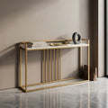 White Slim Marble Console Table with Gold Geometric Base