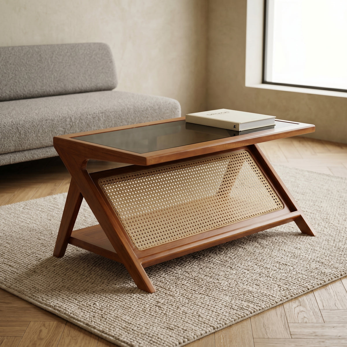 Glasstop Square Rattan Cane Coffee Table By Zodiya