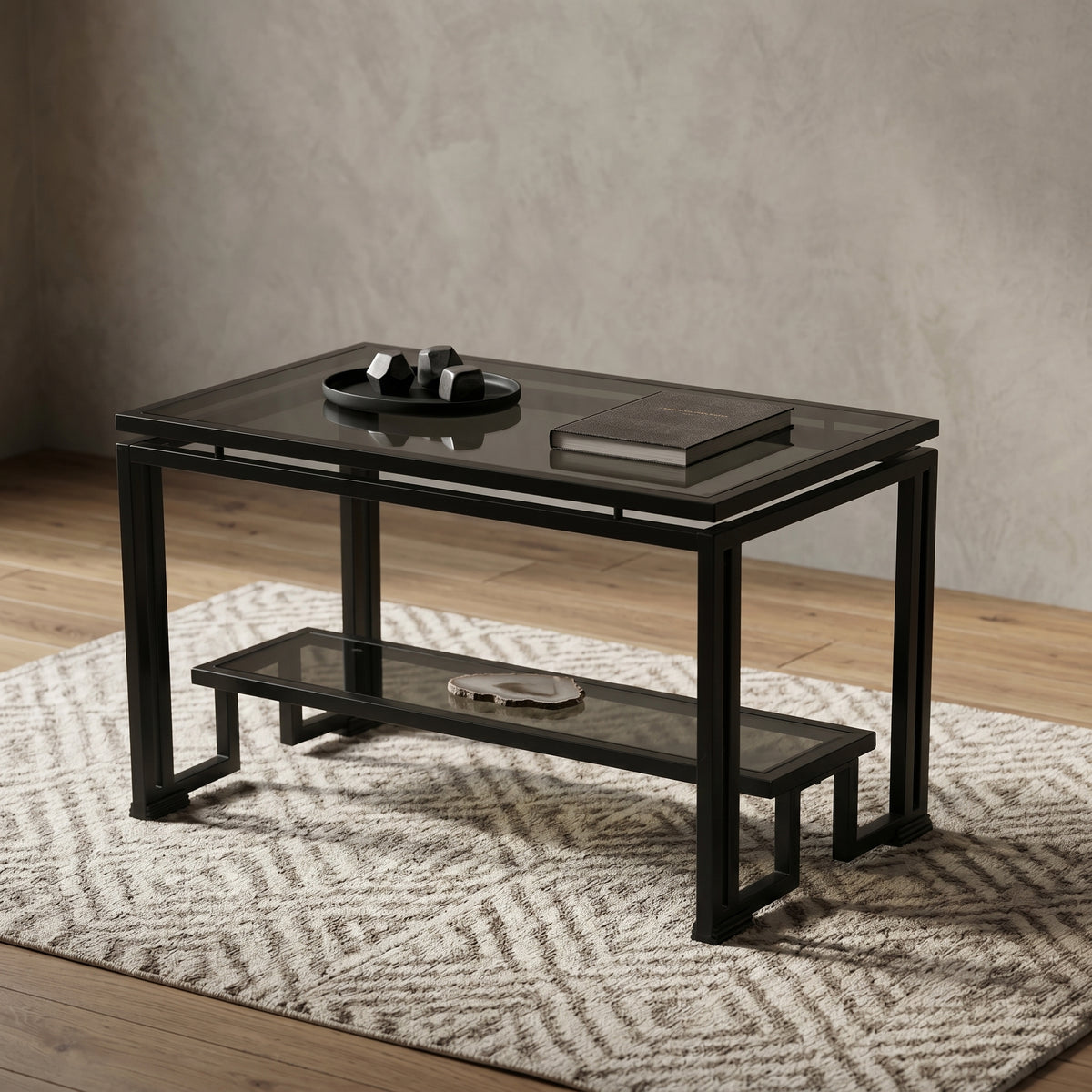 Black Glasstop Metal Coffee Table By Zodiya