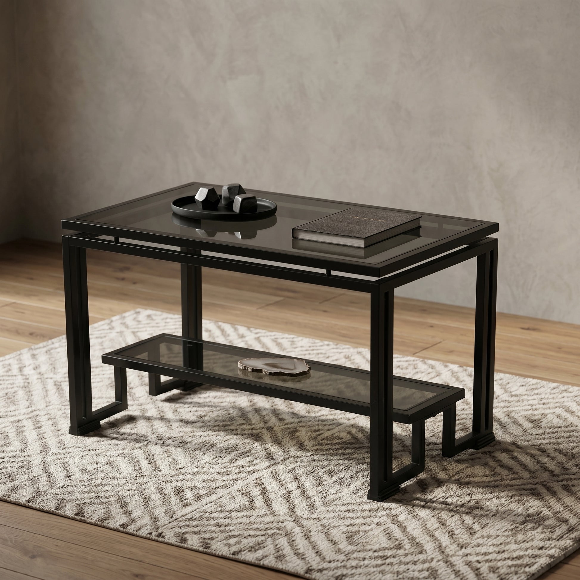 Black Glasstop Metal Coffee Table By Zodiya-1