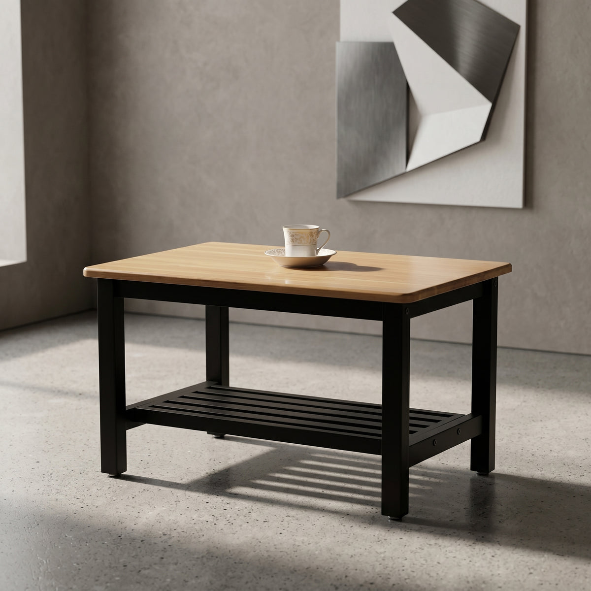 Engineered Wood Square Coffee Table with Black Legs by Zodiya