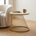 Round Marble Top Coffee Table with Metallic Gold Base by Zodiya