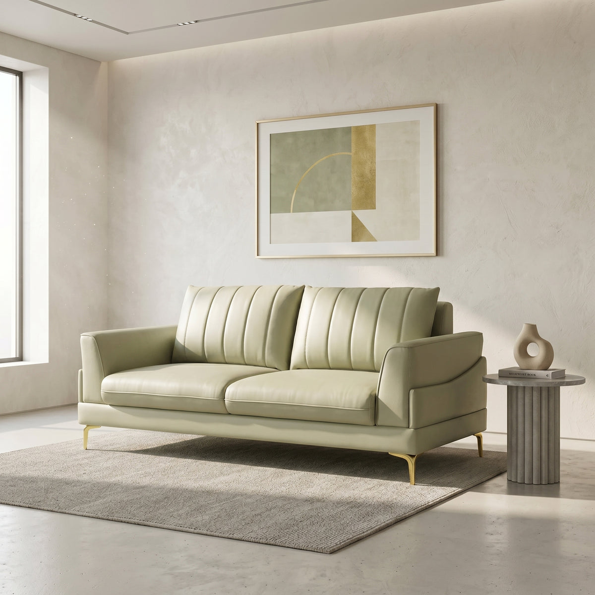 Access Tan Leather 3 Seater Sofa with Gold Legs by Zodiya