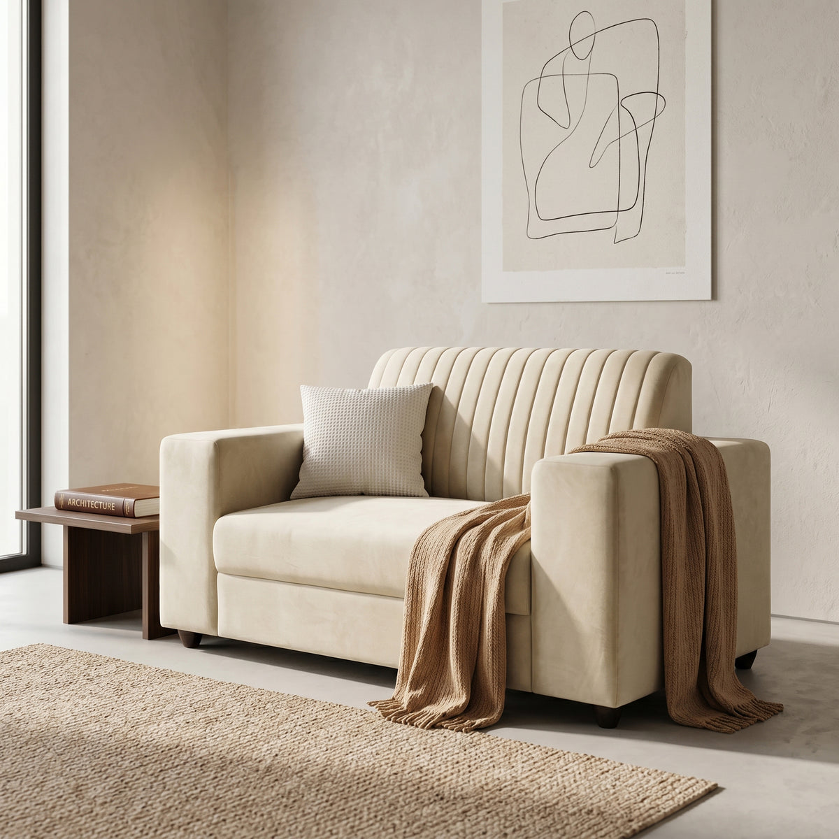 Value Plus Beige Velvet 2 Seater Sofa by Zodiya