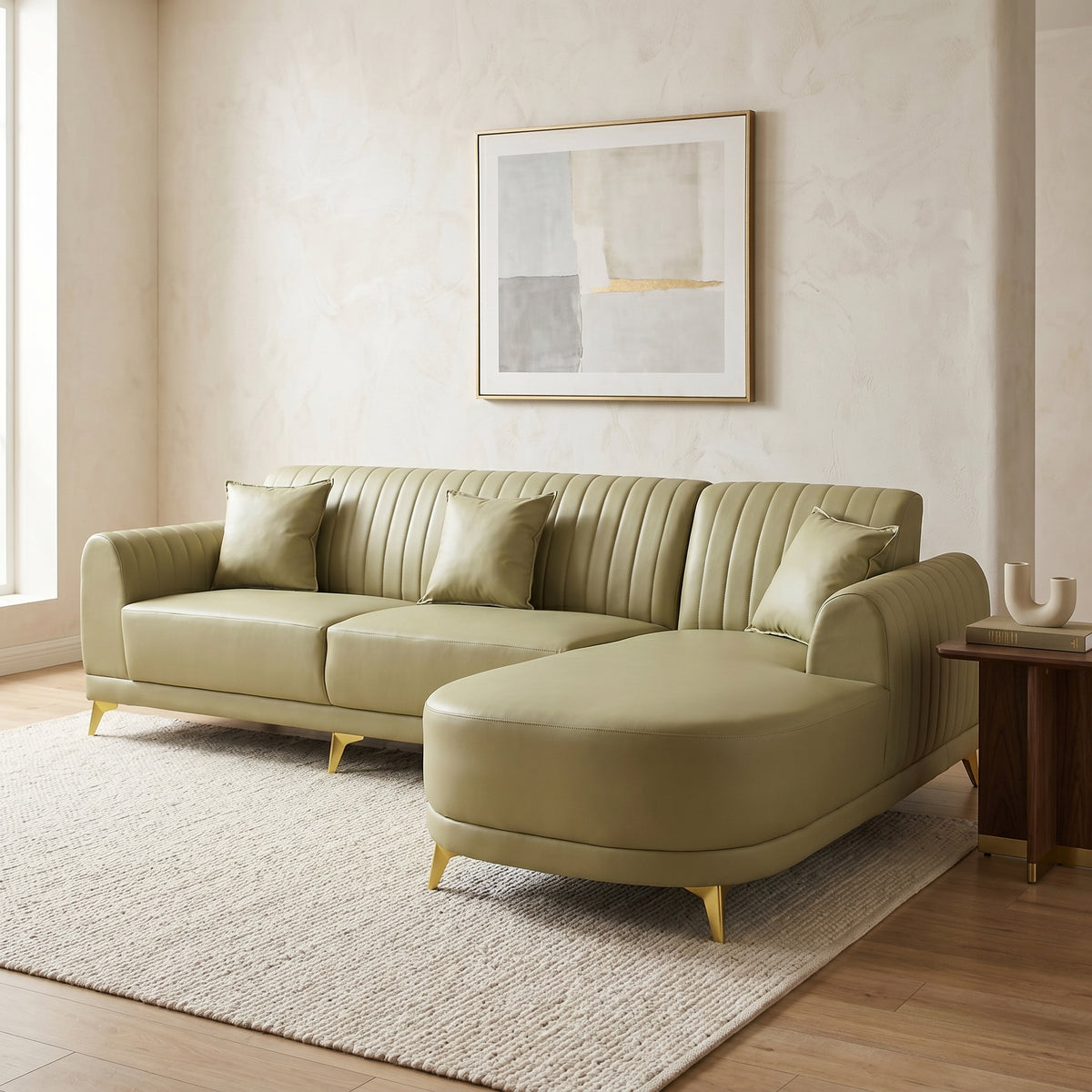 Whitecraft Sage Green Leather 5 Seater Lounger Sofa by Zodiya