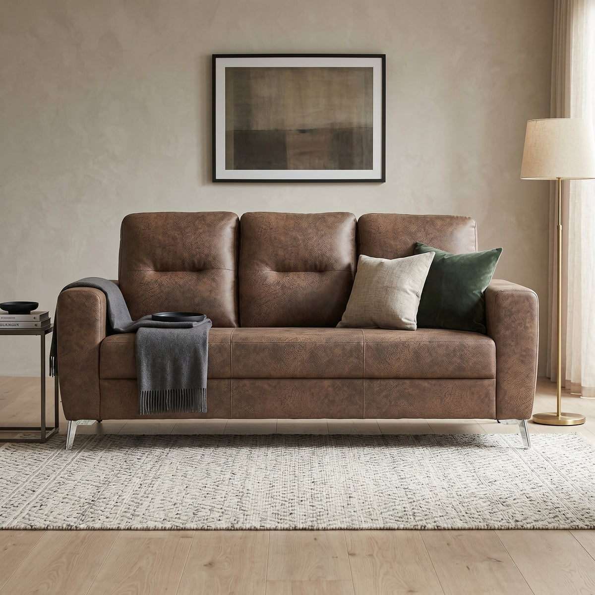 Vive Brown Leather 3 Seater Sofa by Zodiya