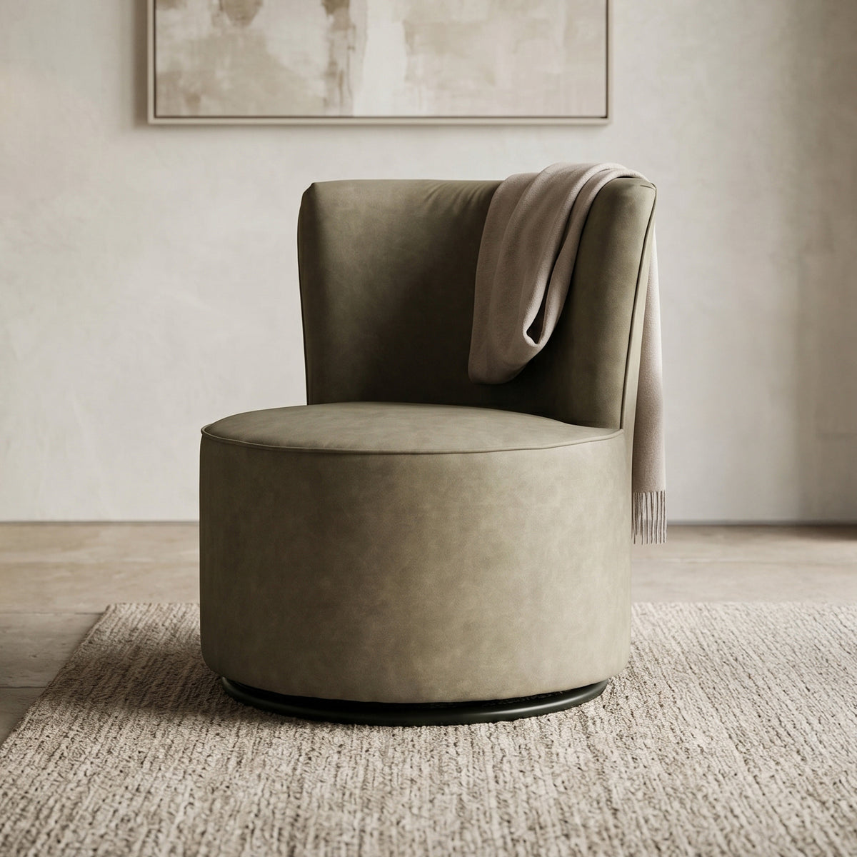 Gito Cream Fabric Rotating Lounge Chair by Zodiya