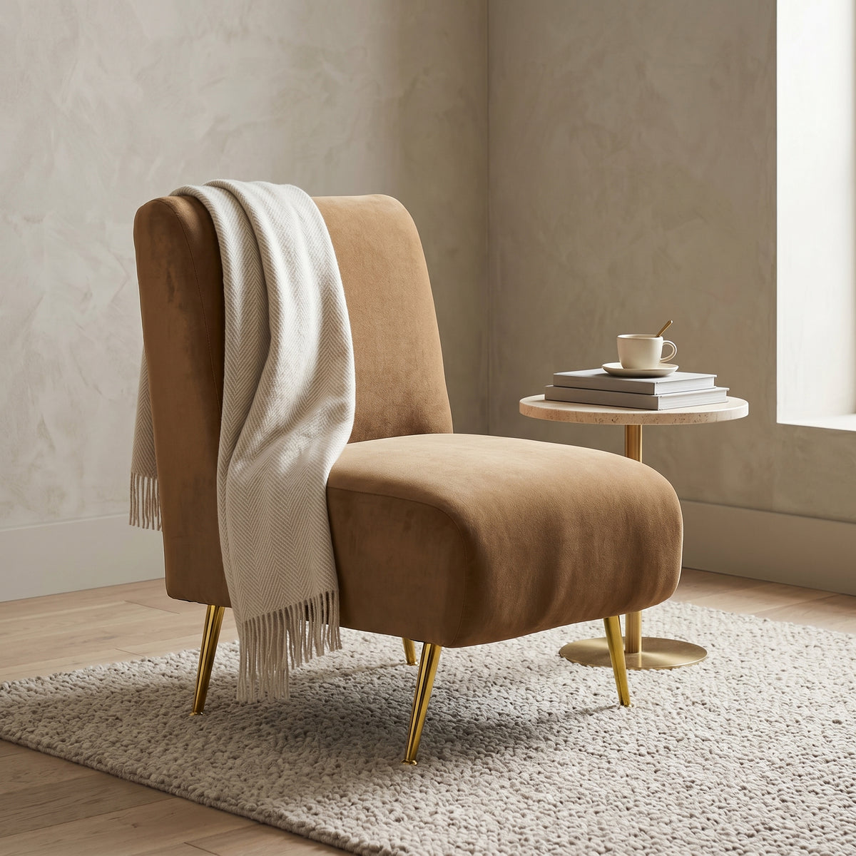 Yuna Cream Velvet Leisure Chair by Zodiya