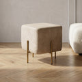 Beige Cube Ottoman with Gold Legs by Zodiya