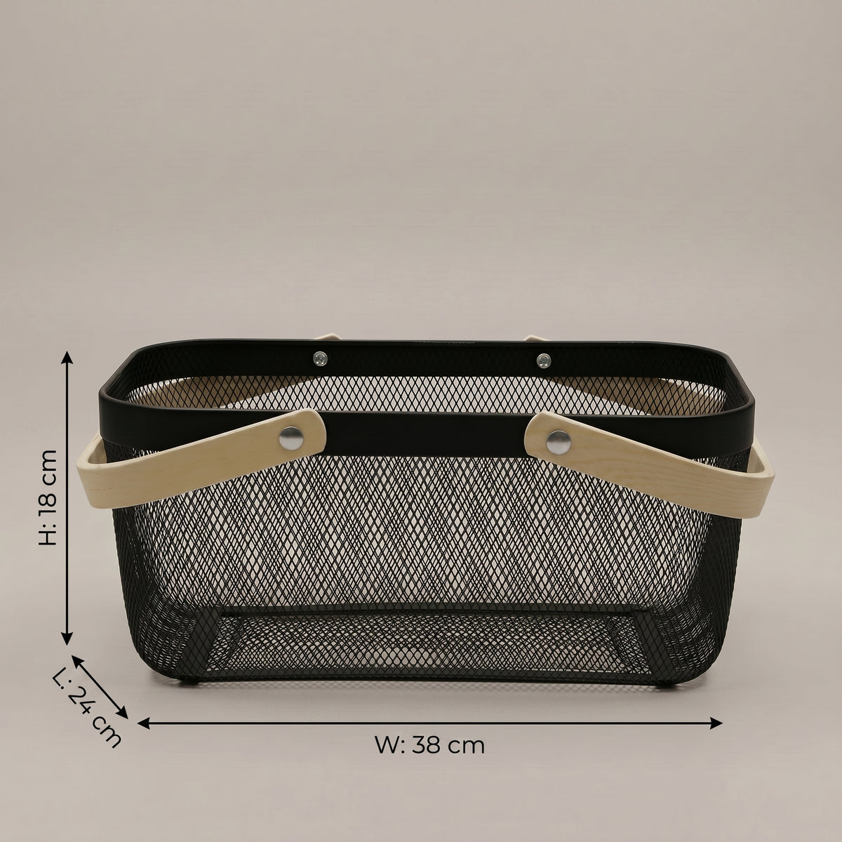 Black Metal Basket with Wooden Handles by Zodiya