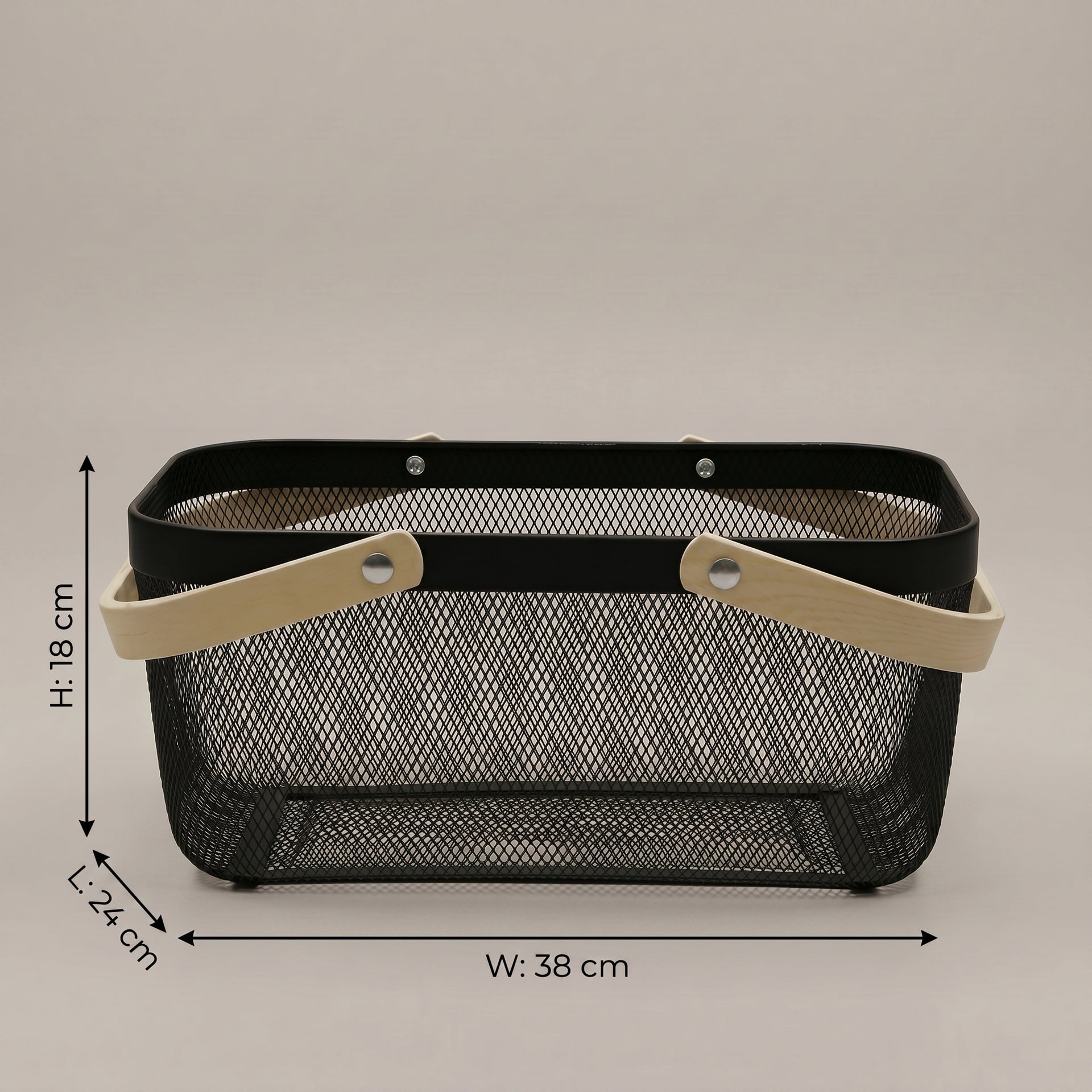 Black Metal Basket with Wooden Handles by Zodiya