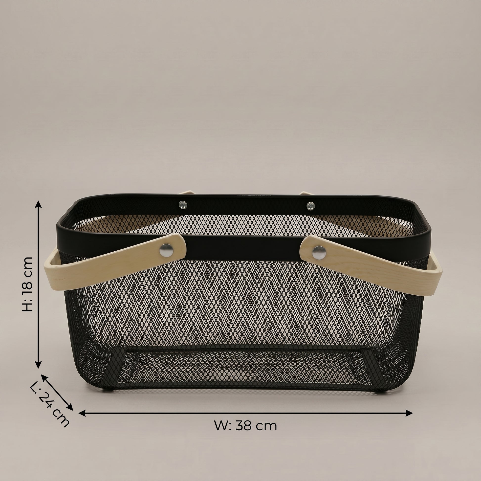Black Metal Basket with Wooden Handles by Zodiya-2