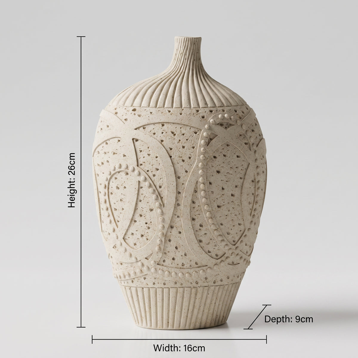 Beige Carved Ceramic Flower Vase By Zodiya