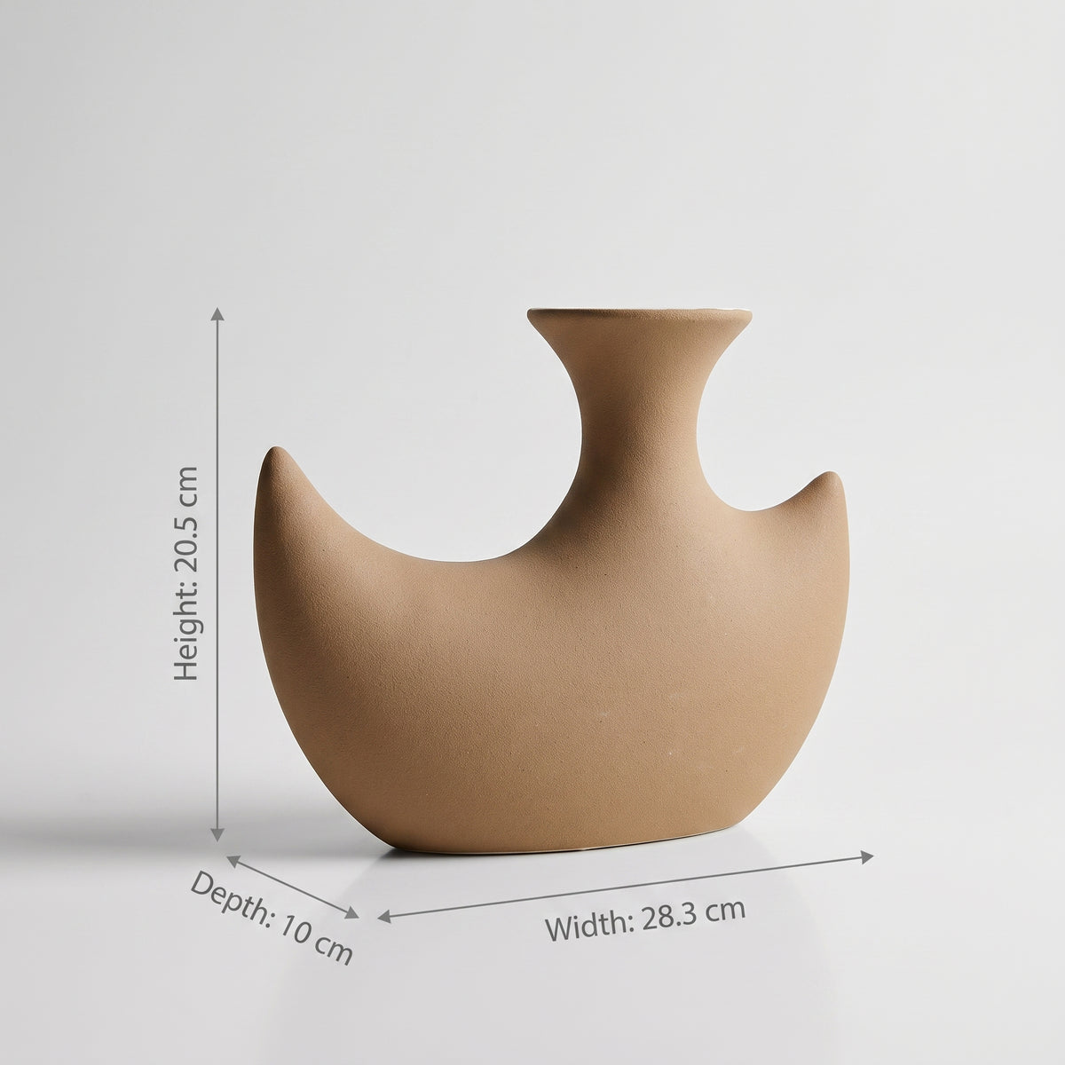 Brown Crescent Shape Ceramic Vase By Zodiya