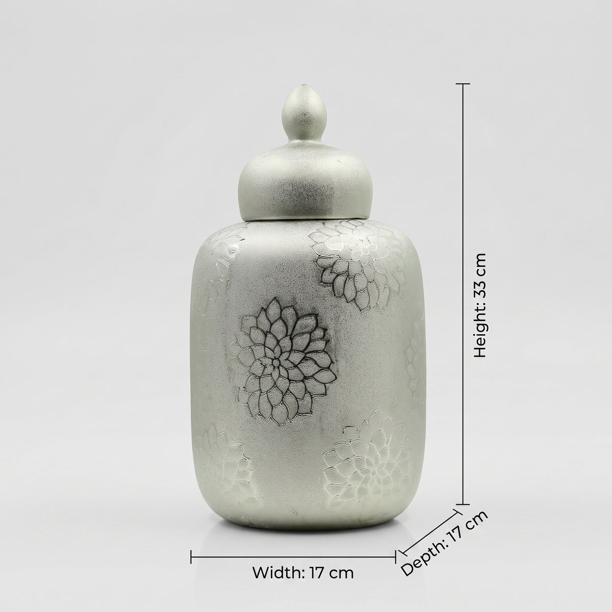 Silver Ceramic Lidded Jar Vase By Zodiya