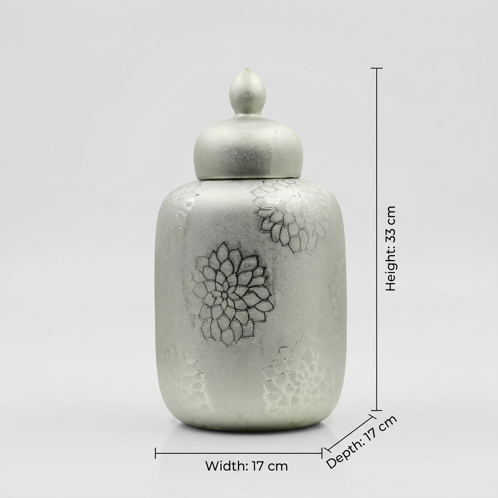Silver Ceramic Lidded Jar Vase By Zodiya