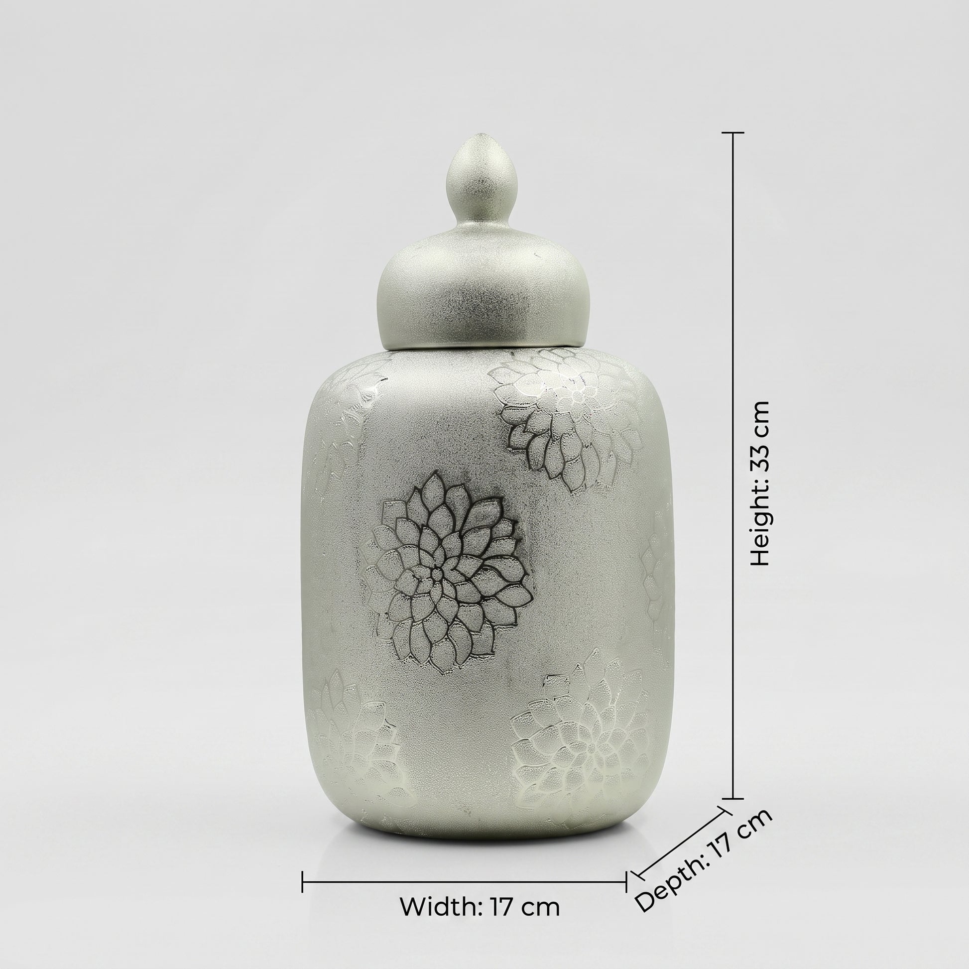 Silver Ceramic Lidded Jar Vase By Zodiya-2