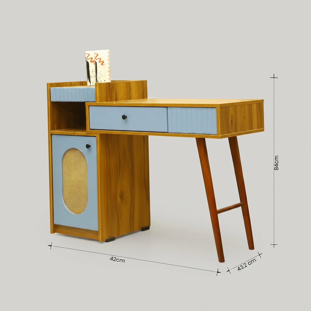 Wooden Blue Study Table with Storage By Zodiya