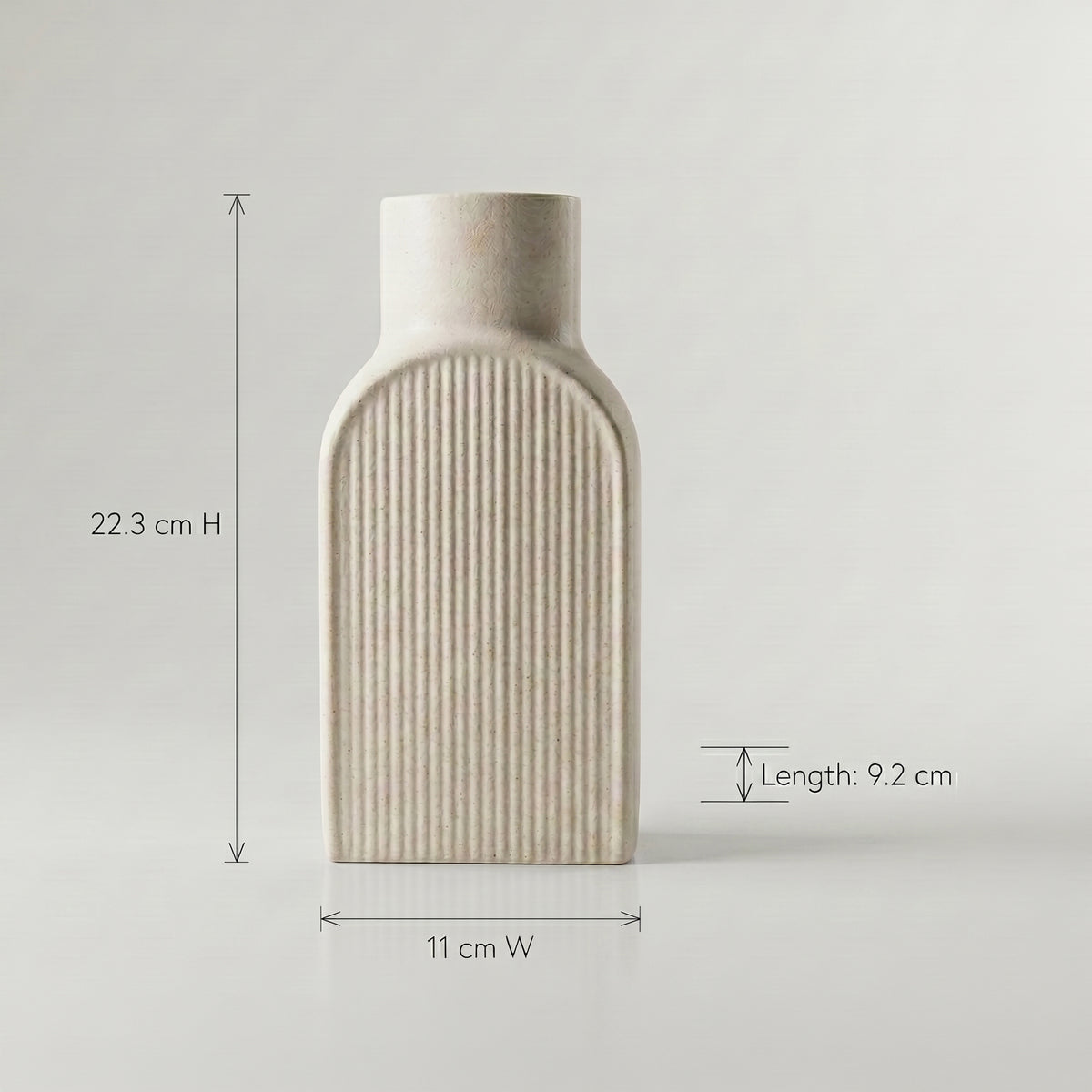 Beige Ceramic Textured Flower Vase ( Ribbed, Arched) by Zodiya