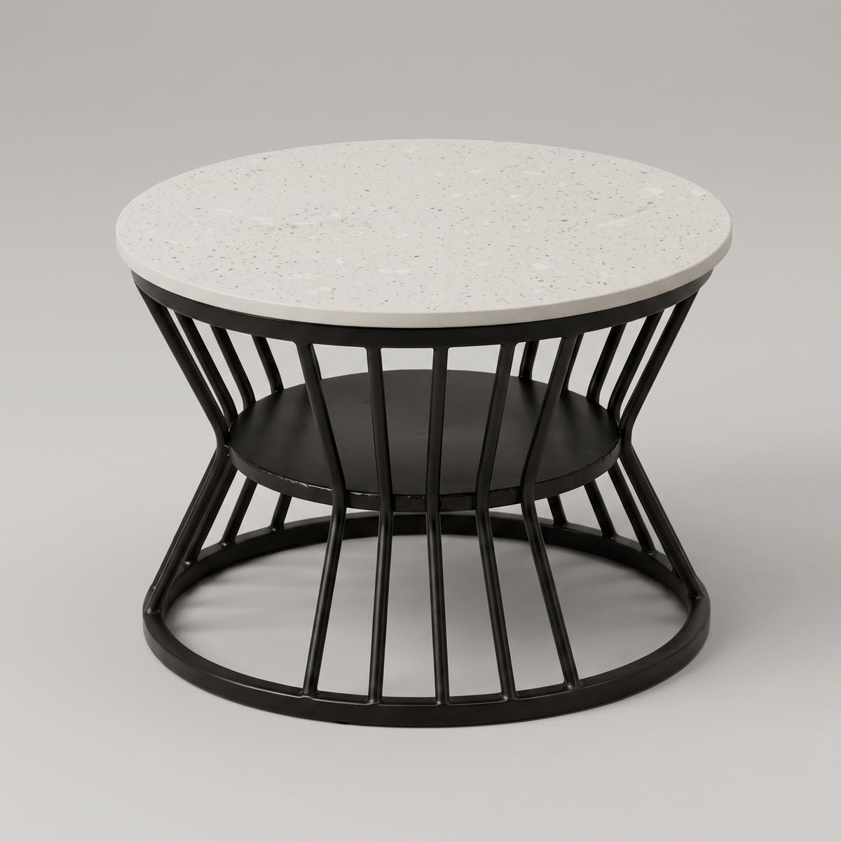 Round Marble Coffee Table with Black Base by Zodiya
