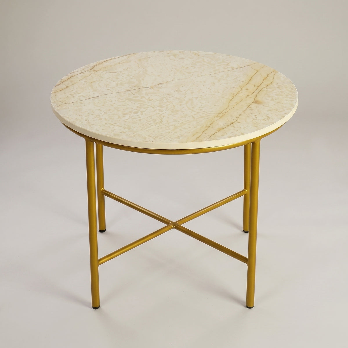 White Marble Coffee Table with Gold Crossbase Frame by Zodiya