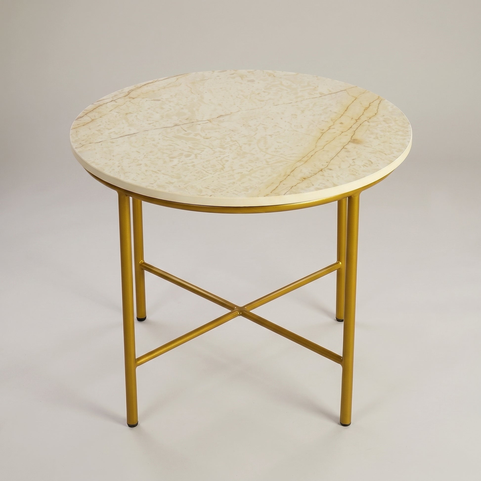 White Marble Coffee Table with Gold Crossbase Frame by Zodiya-3