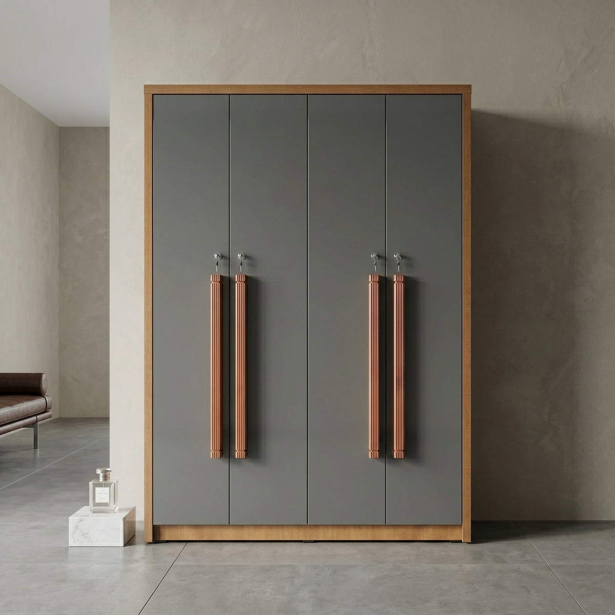 Enora Grey Wooden 4 Door Wardrobe By Zodiya