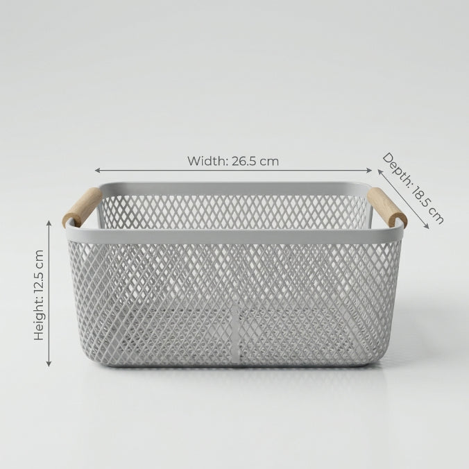Grey Multipurpose Storage Basket with Wooden Handle by Zodiya