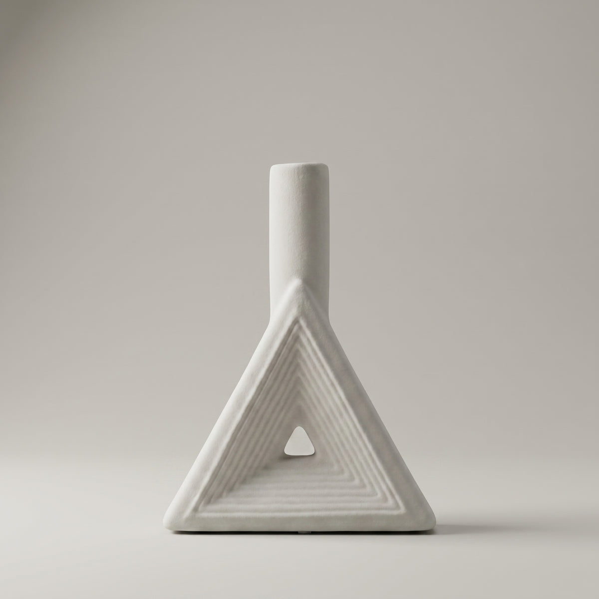 White Triangular Ceramic Flower Vase by Zodiya