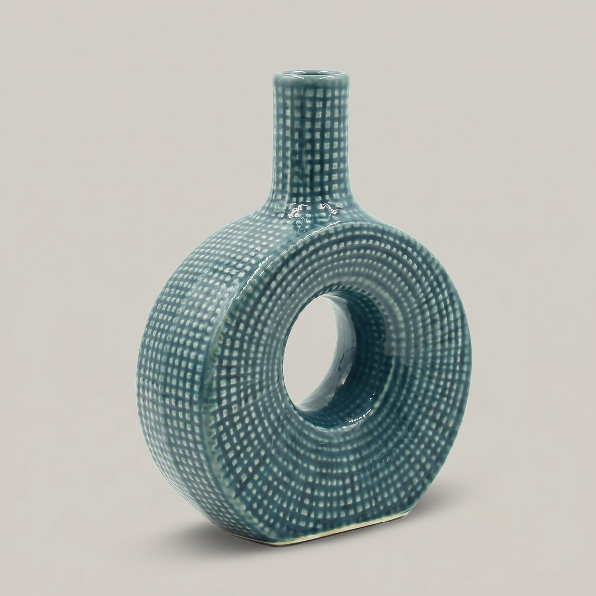 Blue Grid Pattern Ceramic Flower Vase By Zodiya