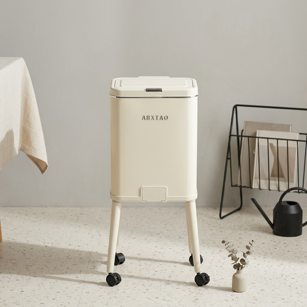 Off white Dustbin with Wheels by Zodiya