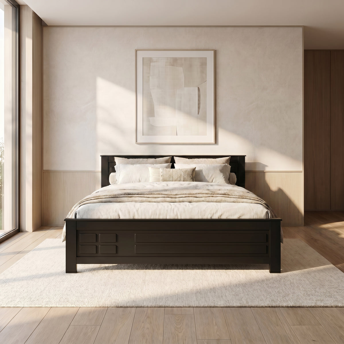 Black Engineered Wood King Size Bed by Zodiya