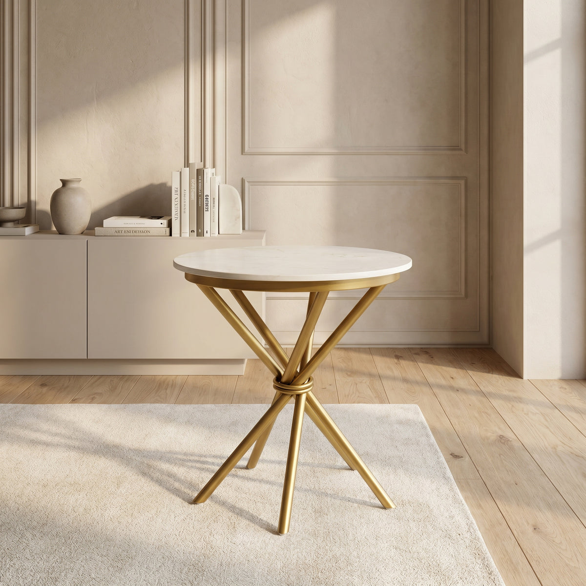 Round Marble Side Table with Metal Base by Zodiya