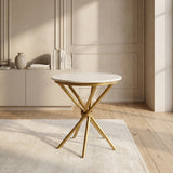 Round Marble Side Table with Metal Base by Zodiya