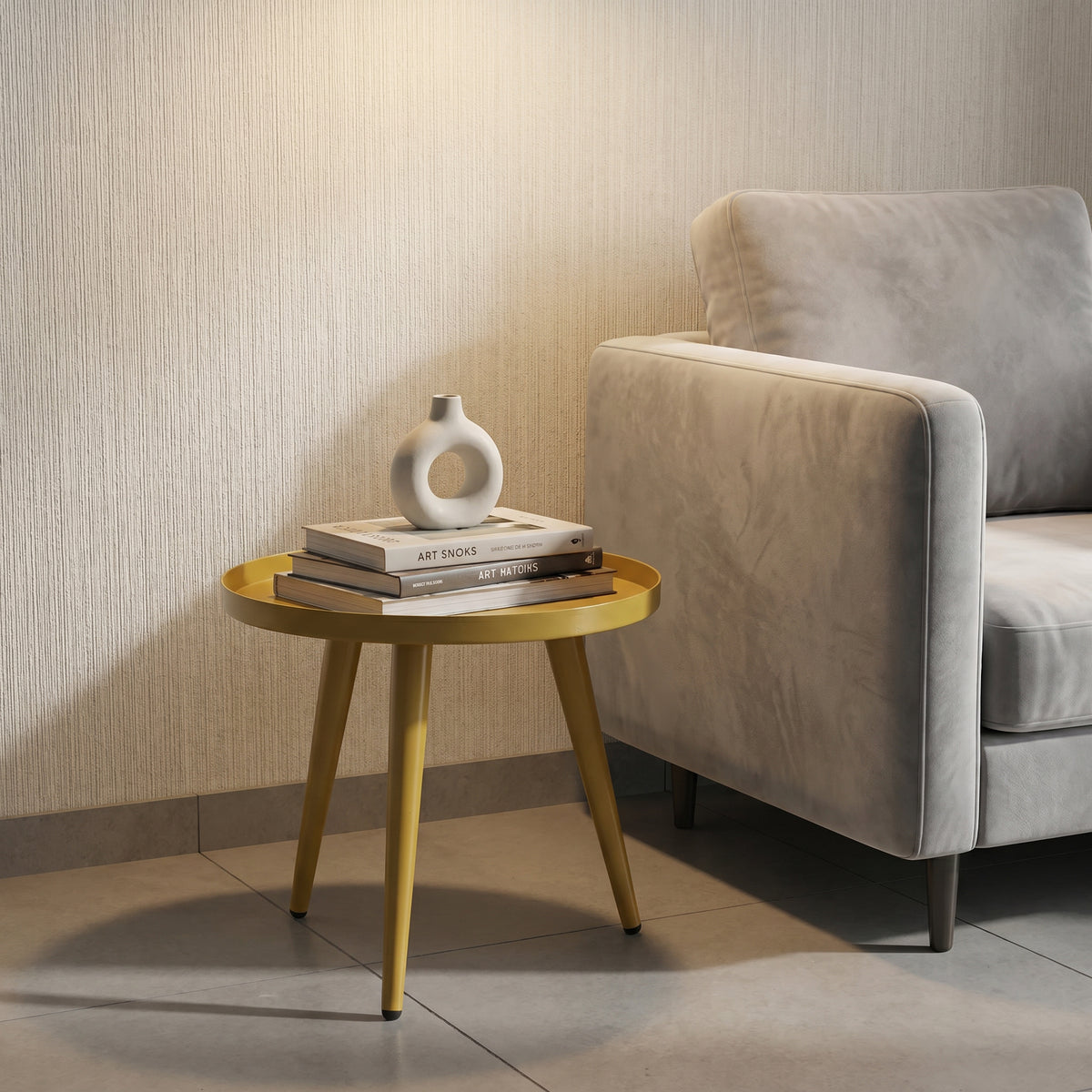 Round Yellow Metal Side Table by Zodiya