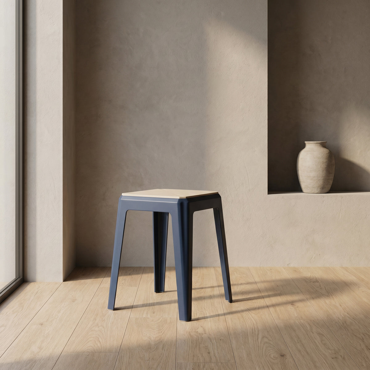 Blue Plastic Stool with White Top By Zodiya